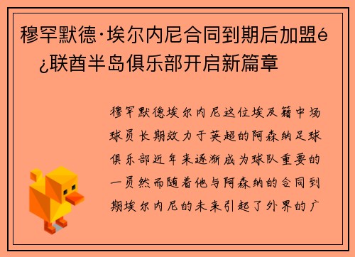 穆罕默德·埃尔内尼合同到期后加盟阿联酋半岛俱乐部开启新篇章